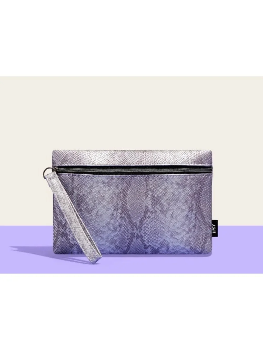 Metallic Pewter Snake Print Makeup Bag Travel Clutch Wallet Pencil Case Wristlet